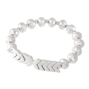 Arrow Metal Beaded Stretch Bracelet Silver