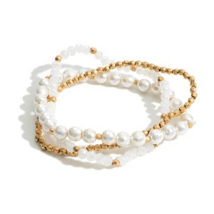 Beaded Stretch Bracelet Set Gold