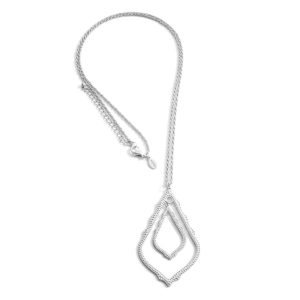 Long Silver Teardrop Pendant Necklace – 36 Inch Polished Chain, Hypoallergenic Jewelry