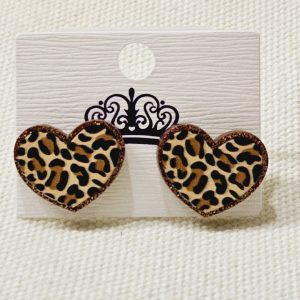 Heart Shaped Leopard Stud Earrings