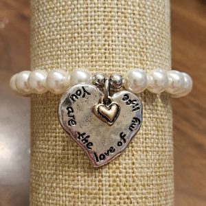 Heart Charm Pearl Stretch Bracelet