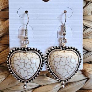 Western Heart-Shaped Dangle Earrings - White