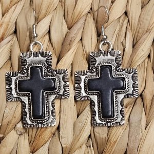 Black Onyx Western Cross Dangle Earrings