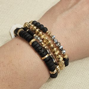 Beaded Bracelet Set - Black, Gold, Hematite, 4 Pieces, Pomina