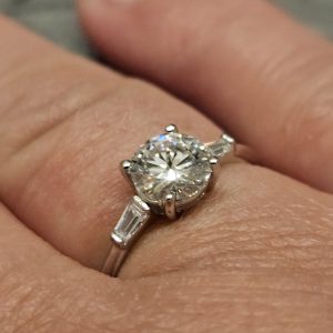 Round Moissanite Engagement Ring with Baguettes - 1 Carat