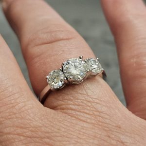 Three Stone Moissanite Engagement Ring - Sterling Silver Band