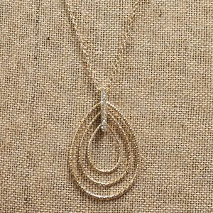 Long Gold Necklace with Teardrop Rhinestone Pendant