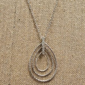 Long Silver Necklace with Teardrop Rhinestone Pendant