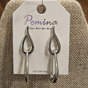 Linked Silver Teardrop Dangle Stud Earrings by Pomina