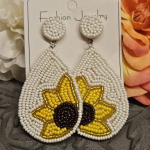 Sunflower Seed Bead Earrings - Teardrop, Handcrafted