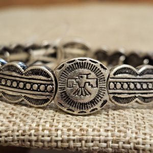 Silver Western Stretch Bracelet with Etched Navajo Bird - Cowgirl Style, Rustic Southwest Jewelry