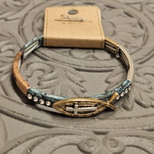 Cross Stretch Bracelet - Tri Tone Metals, Rhinestones