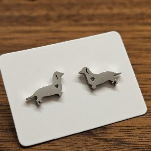 Tiny Dachshund Stud Earrings – Stainless Steel, Lightweight, Hypoallergenic