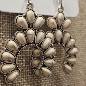 White Western Concho Dangle Earrings