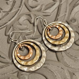 Tri-Tone Layered Circle Dangle Earrings – Lead Free, Nickel Free
