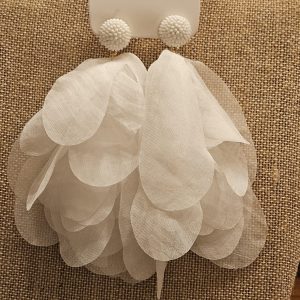 Sheer White Fabric Dangle Earrings- Lightweight Bohemian Style Studs