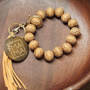 Mama Beaded Wristlet Keychain – Wooden Beads, Leather Tassel