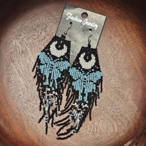 Handcrafted Moth Beaded Fringe Earrings – Long Seed Bead Dangle with Stainless Steel Hooks