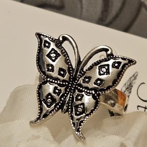 Boho Silver Butterfly Ring – Stretch Band, Lead and Nickel Free