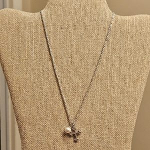 Cross Necklace with Faux Pearl Charm – 18 Inch Chain