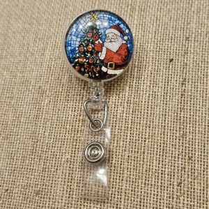 Santa Claus Badge Reel – Retractable Swivel ID Holder with Alligator Clip, Christmas Gift for Nurses