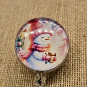 Snow Woman Coffee Badge Reel – Retractable Winter ID Holder with Swivel Alligator Clip