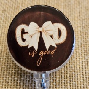God Is Good Christian Badge Reel – Inspirational Retractable Nurse ID Holder, Acrylic Swivel Badge Clip for Healthcare Workers