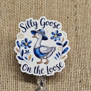 Silly Goose Badge Reel – Funny Goose Retractable ID Badge Holder with Swivel Alligator Clip for Nurses or Teachers