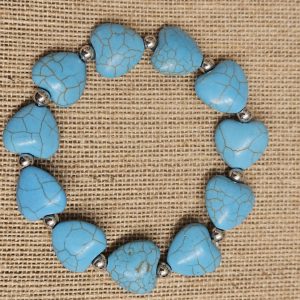 Turquoise Heart Beaded Stretch Bracelet – Western Southwestern Heart Bracelet for Women
