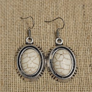 White Howlite Western Dangle Earrings – Silver-Tone Oval Southwestern Stone Earrings for Women