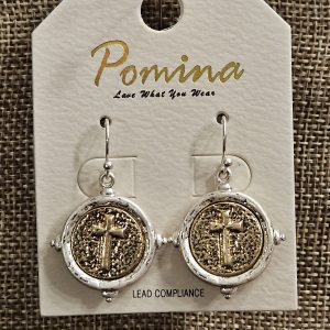 Pomina Two Tone Cross Medallion Earrings