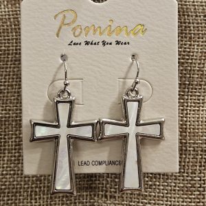 Pomina Iridescent White Cross Dangle Earrings