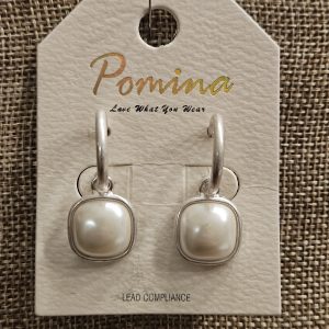 Pomina Silver Tone Square Pearl Drop Earrings