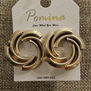 Pomina Gold Tone Swirl Earrings, Vintage Inspired Studs