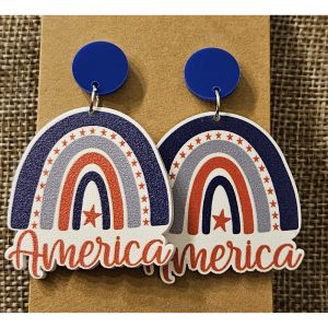 Patriotic Red, White, & Blue Rainbow Dangle Stud Earrings – Acrylic Fourth of July Jewelry