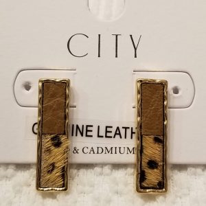 Genuine Leather Cheetah Bar Stud Earrings - Hypoallergenic, Lead-Free Design