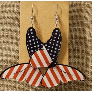 Stars & Stripes Butterfly Dangle Earrings - Patriotic Elegance, Stainless Steel