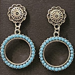 Turquoise Beaded Circle Western Stud Earrings - Boho Cowgirl Style