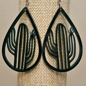 Desert Bloom Dangle Earrings: Dark Green Acrylic Cactus Tear Drops with Stainless Steel Hooks