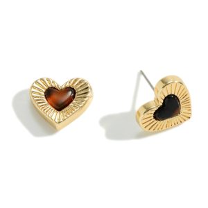 Gold and Tortoise Heart Stud Earrings