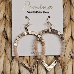 Hammered Gold Stone Beaded Dangle Earrings