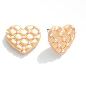 Quilted Heart and Pearl Stud Earrings