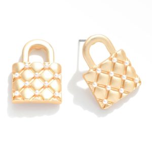 Quilted Lock and Pearl Stud Earrings