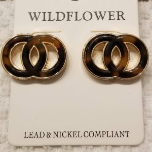 Tortoise Shell Double Circle Stud Earrings