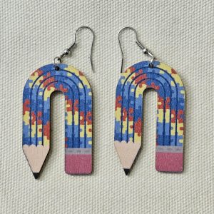Rainbow Pencil Earrings - Laser Cut Wooden Autism Awareness Jewelry