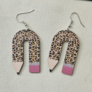 Leopard Print Pencil Earrings - Rainbow Shape, Laser-Cut Wood