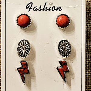 Western Red Stone Stud Earring Set